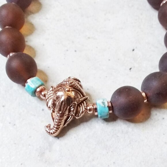 Calling all Elephant Lovers! Chunky Beaded Bracelet! RoseGold/Copper Tuskers - Picture 2 of 9